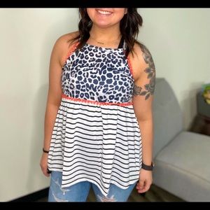 Leopard Coral Babydoll Top